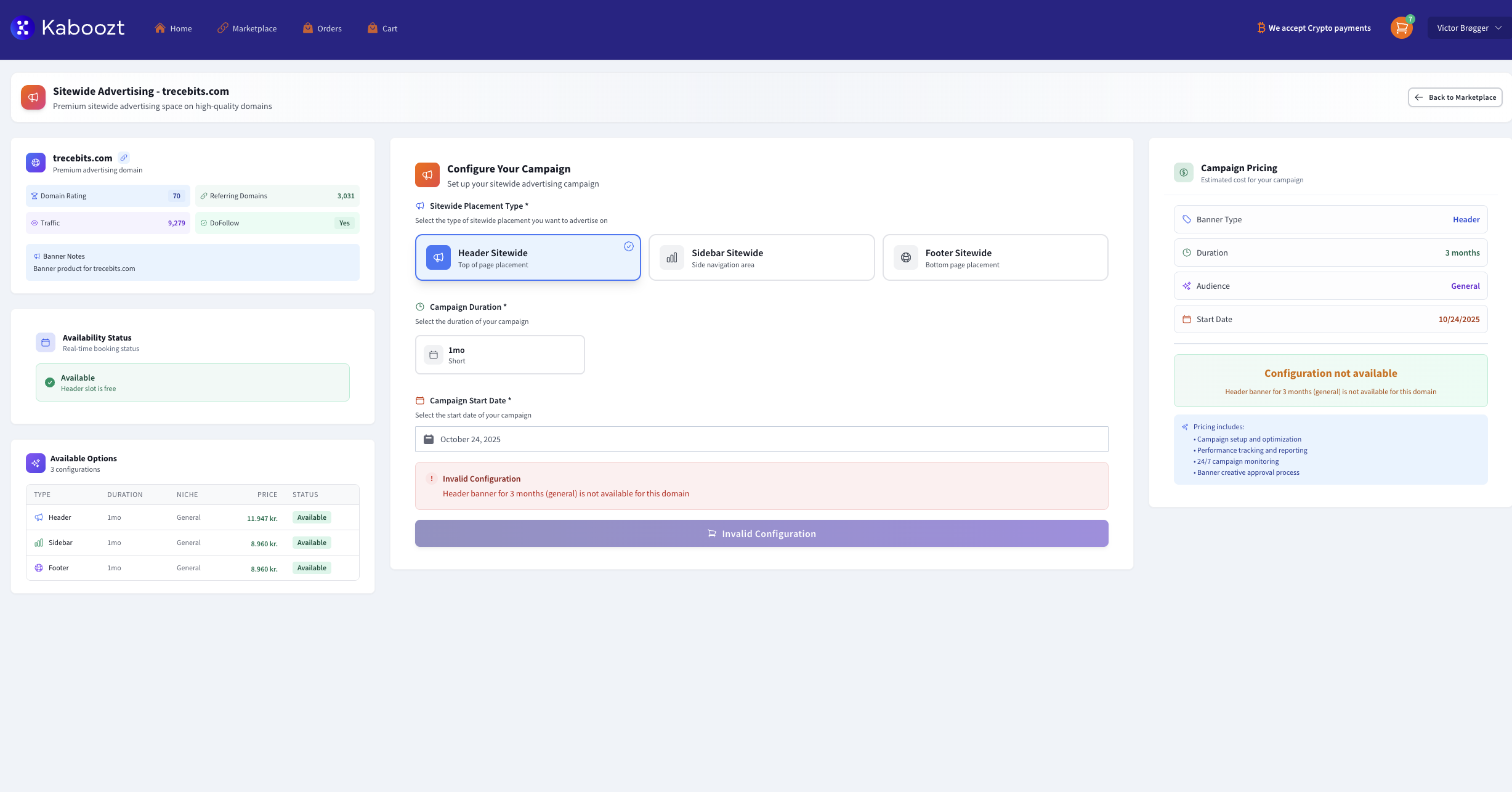 Banner configuration and performance tracking